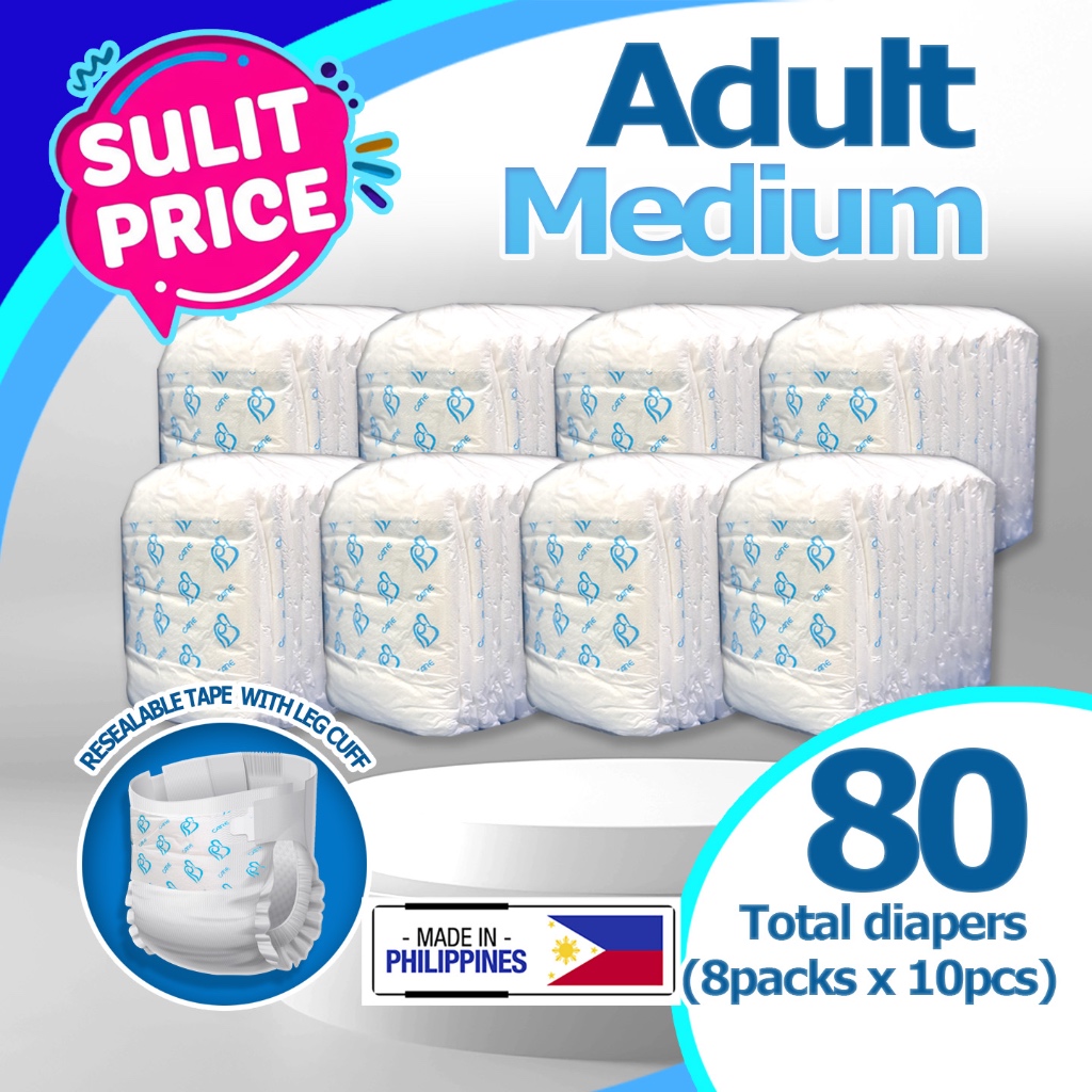 Care Generic Adult Diapers MEDIUM 80pcs (10pcs x 8packs) | Shopee ...
