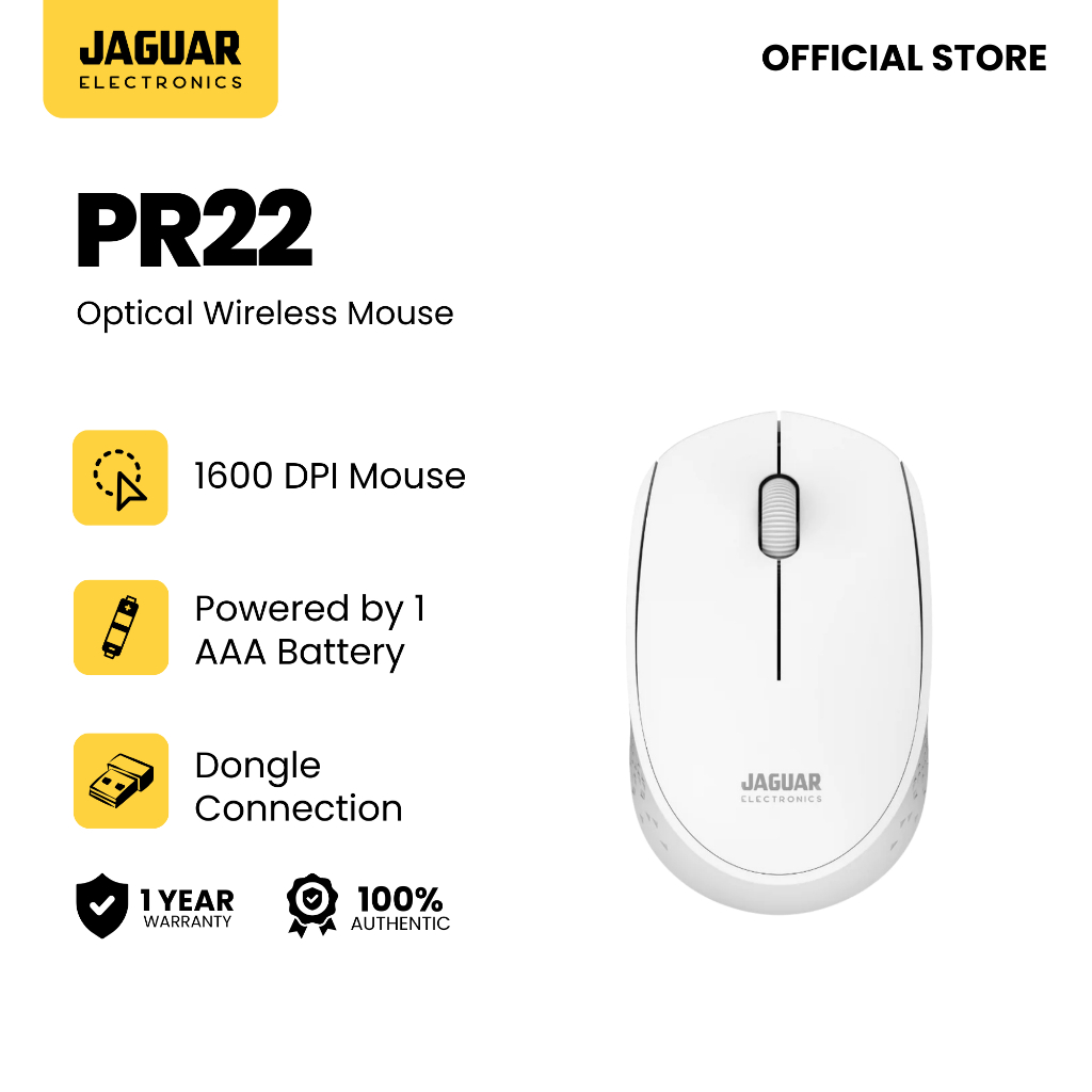 Jaguar Electronics PR22 2.4GHz Optical Wireless Mouse - White 1200 DPI ...