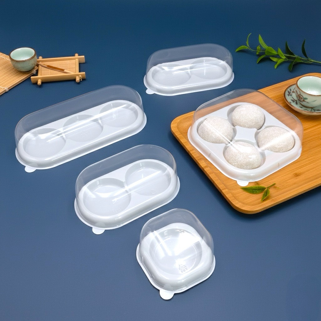 10pcs 1/2/3/4 Grid Plastic White Mochi Box with Clear Lid Disposable ...