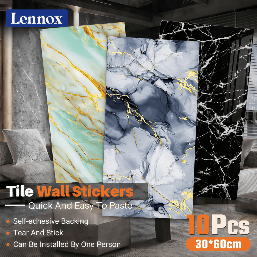 10Pcs PVC Tile Wall Sticker 30×60cm Self Adhesive Waterproof 3D Marble ...