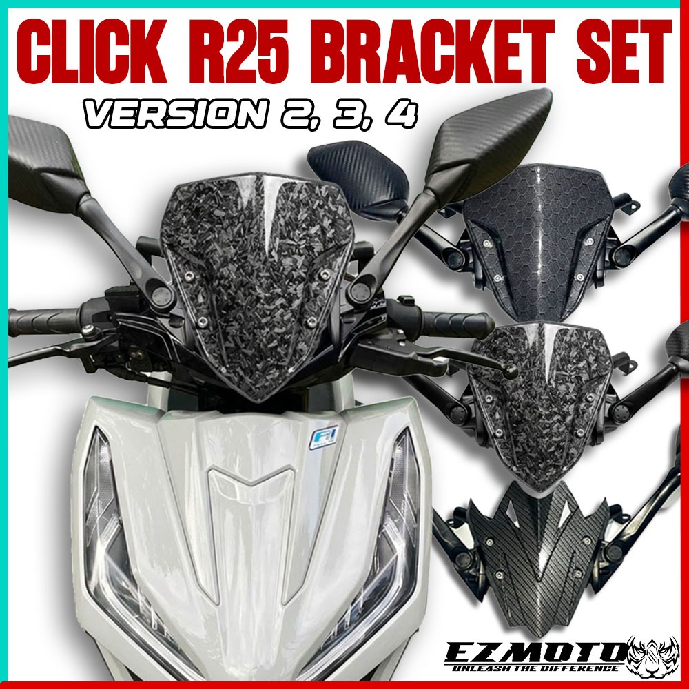 Motorcycle Click i125 R25 Bracket Set with Visor, SideMirror, Bolts ...