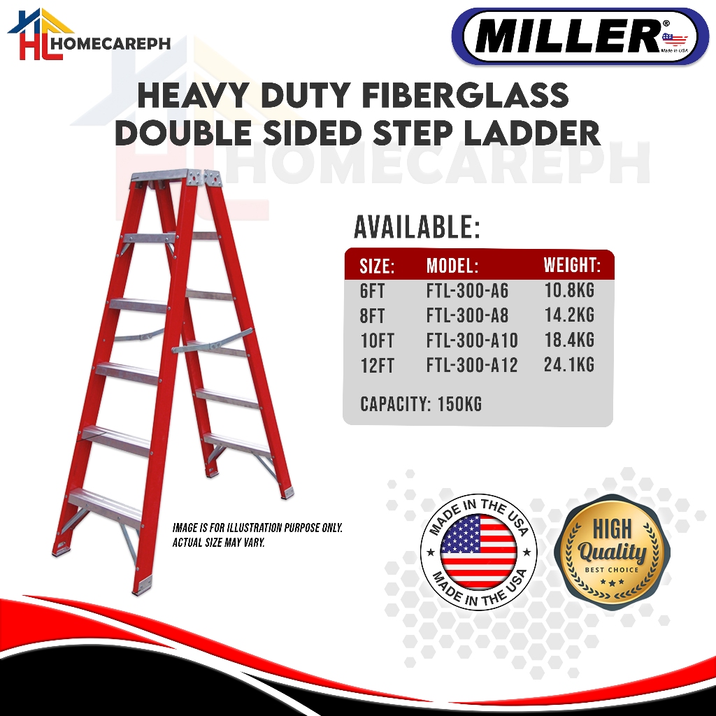 Miller Heavy Duty Fiberglass Double Sided Step Ladder | Shopee Philippines