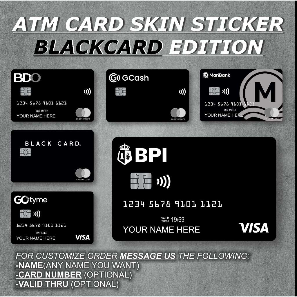 Customize ATM Card Skin Stickers BLACK CARD Edition. High Quality Vinyl ...