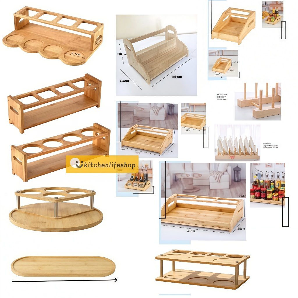 Kitchen Bamboo Wood Shelf Round Square Wooden Oil Bottle Rack Oil ...