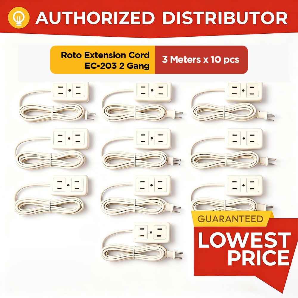 10x Roto 2 & 3-Gang Extension Cord 3m & 5m Bundle | Multi Plug Power ...
