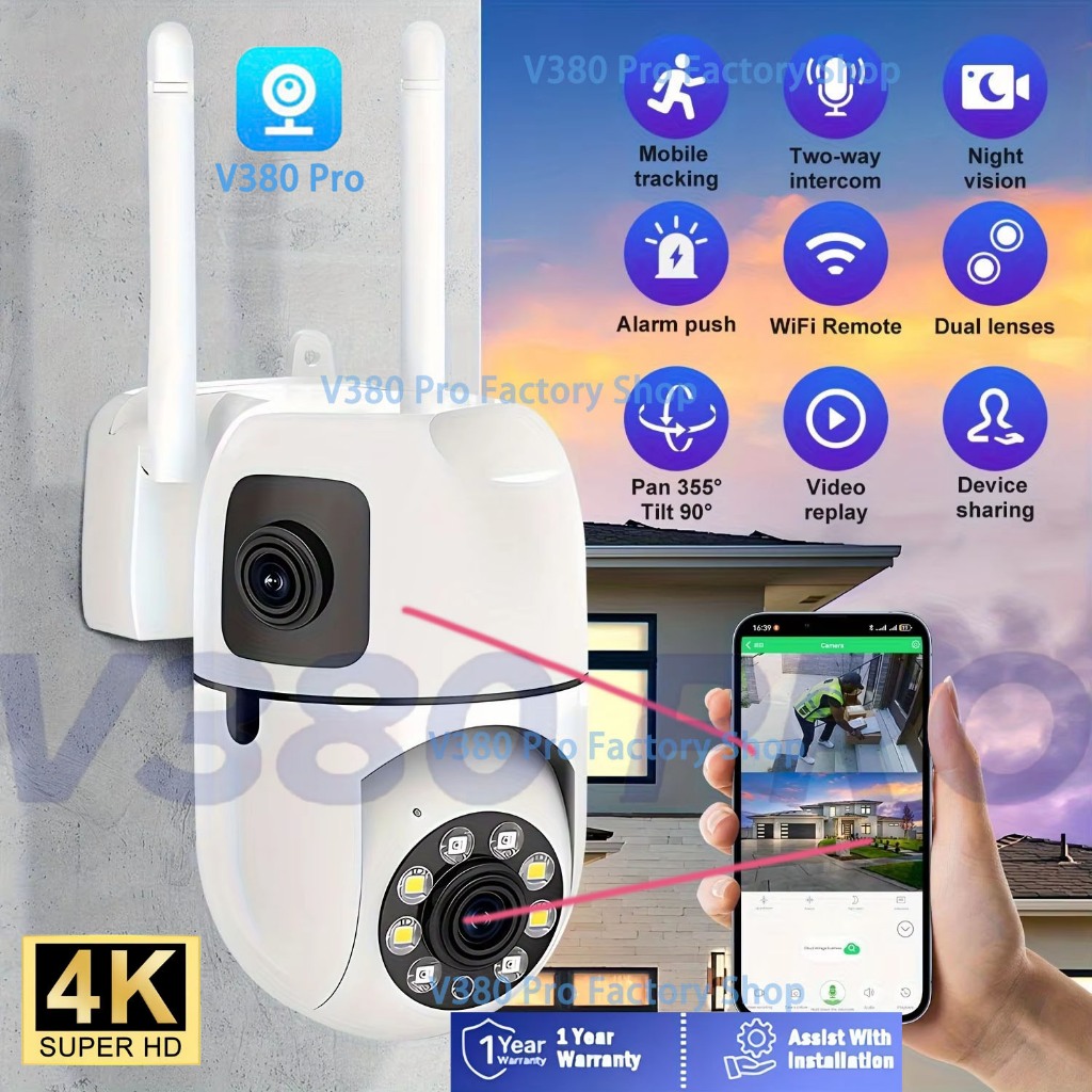 V380 Pro CCTV Dual Lens Dual Screen 4X Zoom Outdoor PTZ Wifi Camera HD ...