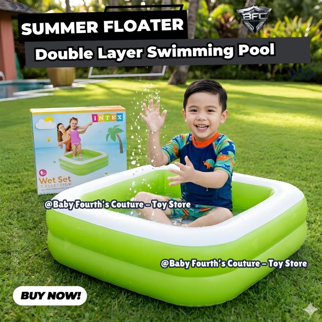 Intex Inflatable Baby Pool | Wet Set Double Layer Square Kids Swimming ...