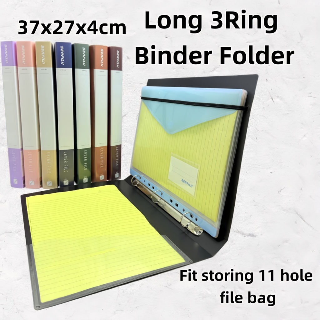 Long Binder Folder With Strap 3 Rings Loose Leaf Folder Hard PP Cover ...