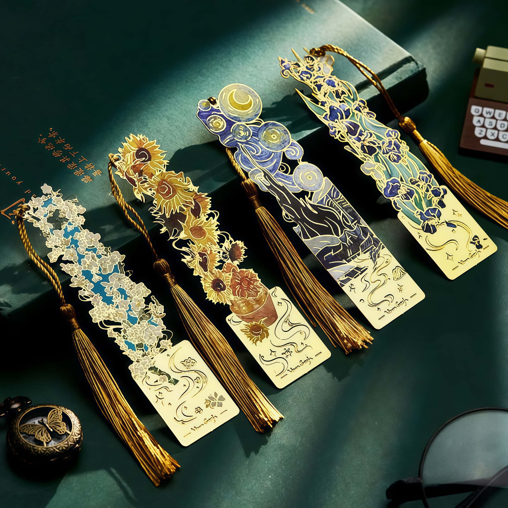 Golden Van Gogh Oil Flower Shadow Series Metal Bookmarks With Tassel ...