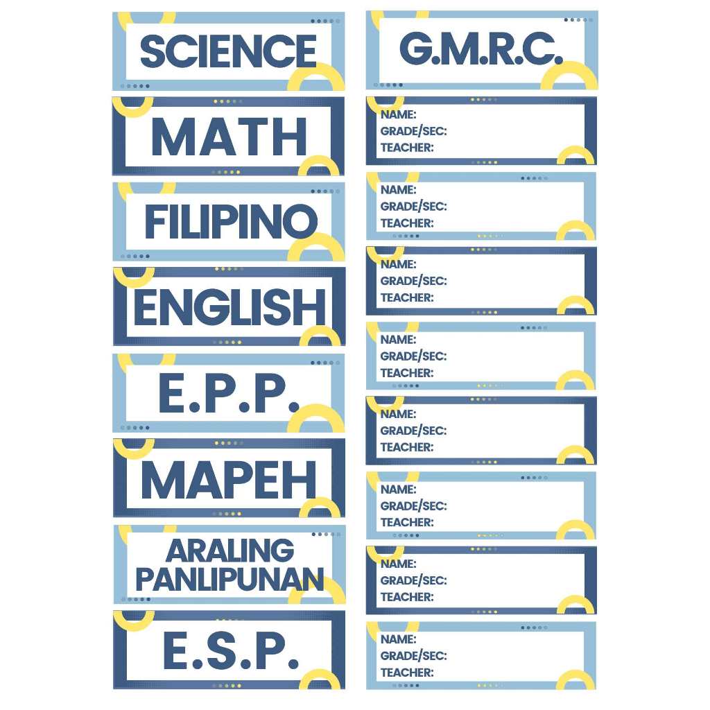 GRADE 4-5 AESTHETIC SUBJECT AND BLANK NAME LABEL STICKERS (EPP, ESP ...