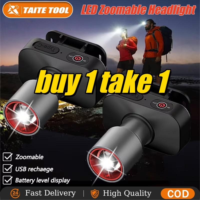 Headlight Flashlight Rechargeable Waterproof Power Display Zoomable ...