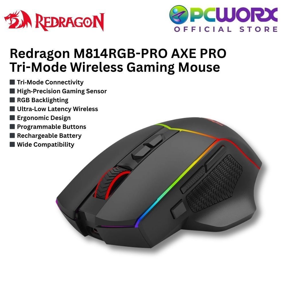 Redragon M814RGB-PRO AXE PRO Tri-Mode Wireless Gaming Mouse | Bluetooth ...