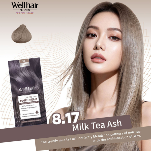 [OFFICIAL] Well Hair 8/17 Milk Tea Ash Keratin Hair Color Kit 80ml ...