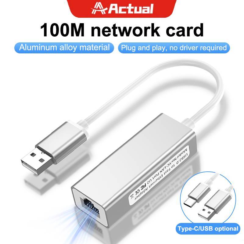 Actual 100Mbps Ethernet Adapter USB 3.0 Type C to RJ45 Network Card ...