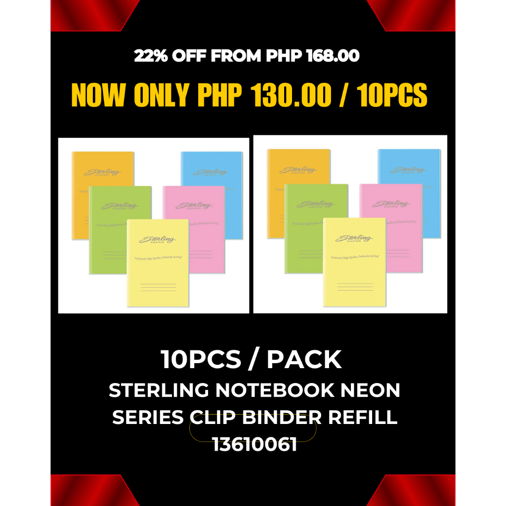 10PCS/PACK Sterling Notebook Neon Series Clip Binder Refill 13610061 ...