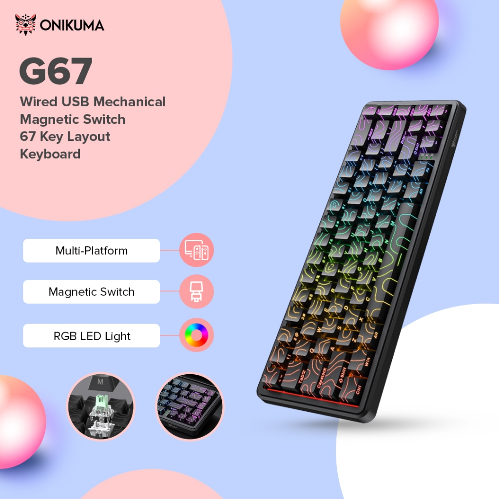 Onikuma G67 Mechanical Gaming Keyboard 67-Key RGB Wired Hot-Swappable ...
