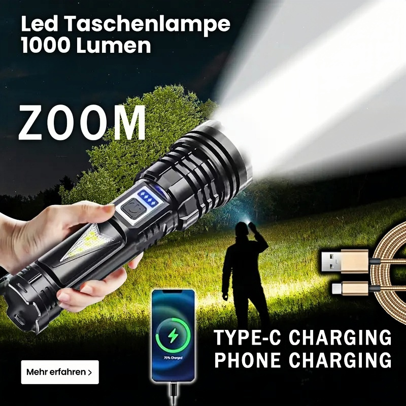 Flashlights Waterproof Military USB Rechargeable Japan Zoom LED Flash ...