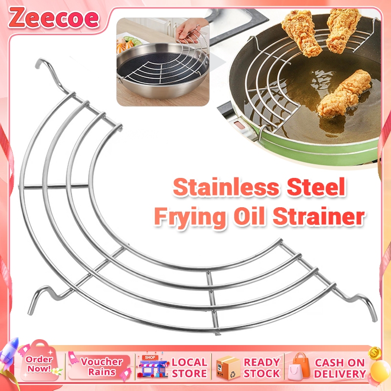 Stainless Steel Frying Oil Strainer Mesh Colander Filter Frying Pan Oil ...