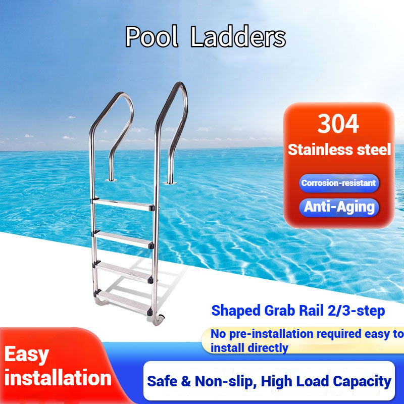 Stainless Steel Swimming Pool Step Ladder with Built-in P Shaped Grab ...