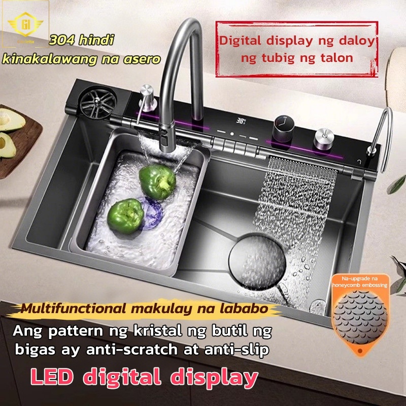 304 stainless steel Digital Display Luxury Kitchen Sink with Rocking ...