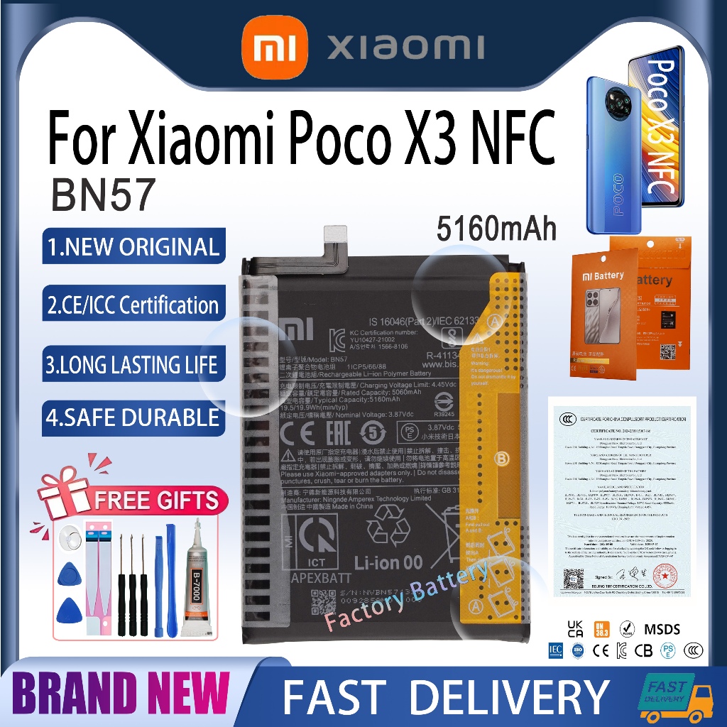 100% Original BN57 Battery For XIAOMI POCO X3 NFC/ POCO X3 PRO/ Phone Replacement Bateria - 509