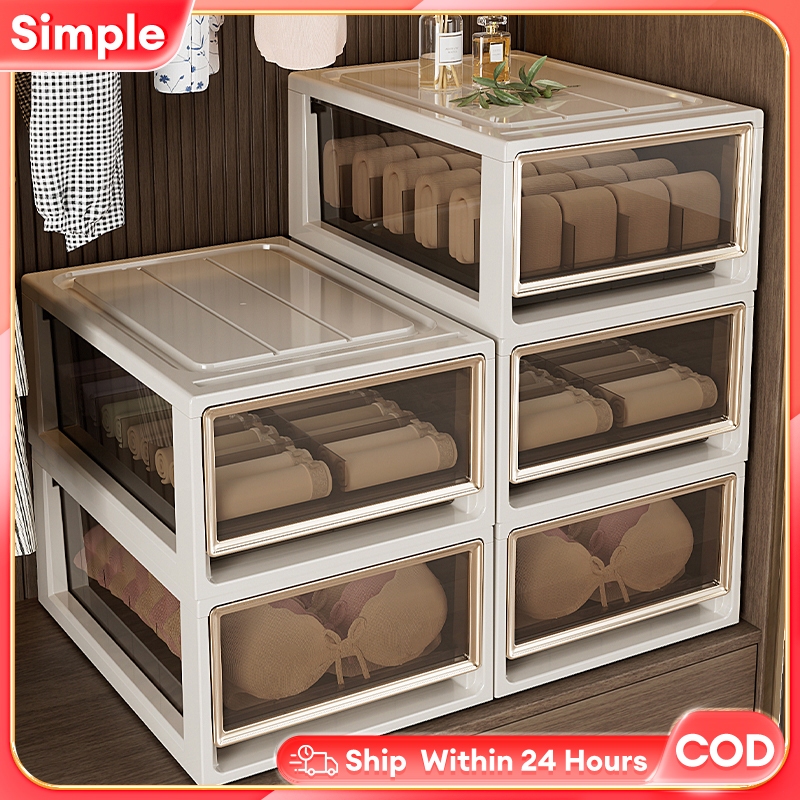 Transparent underwear storage box stackable plastic storage box drawer ...