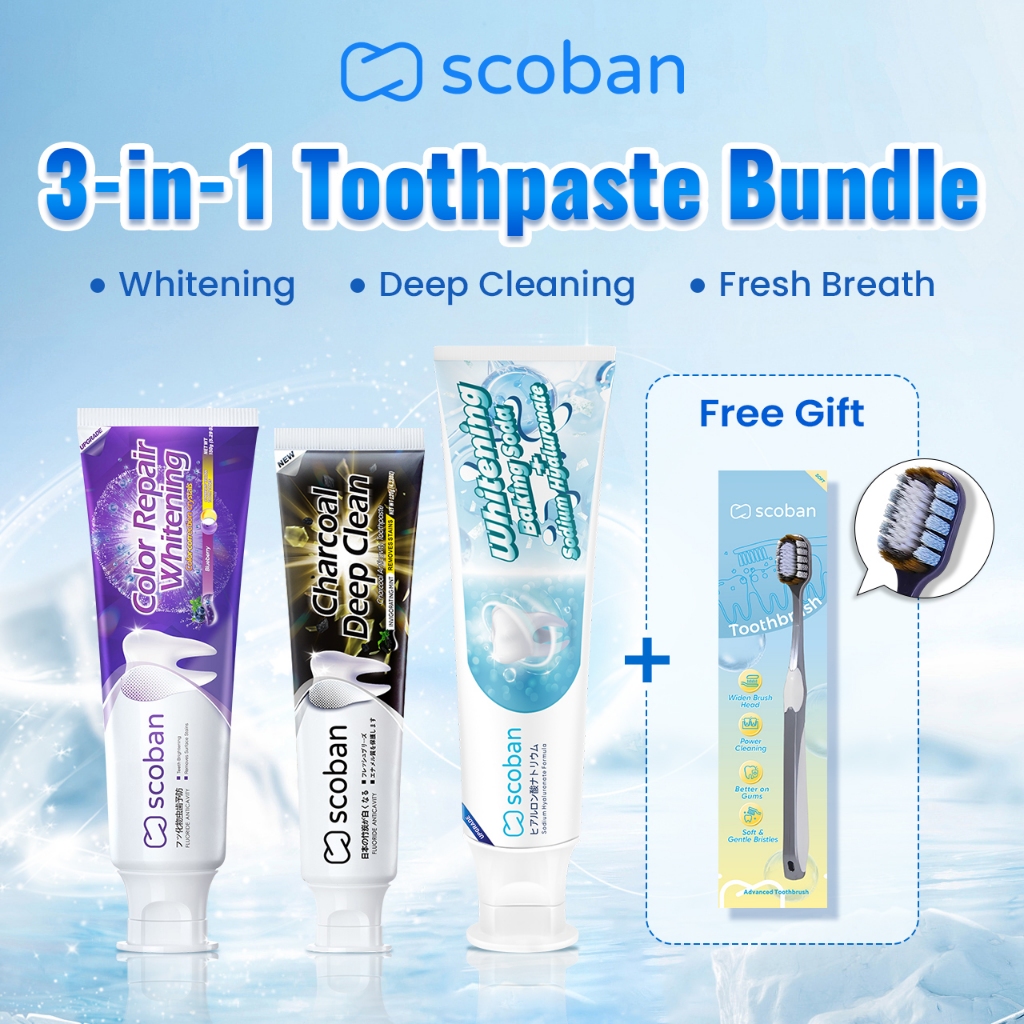 【3IN1 Bundle】Scoban Toothpaste Purple Whitening Toothpaste Charcoal ...