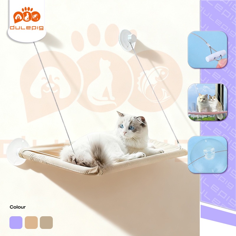 Window Sill Cat Perch, Cat Hammock Window Seat with Wood & Metal Frame for Indoor