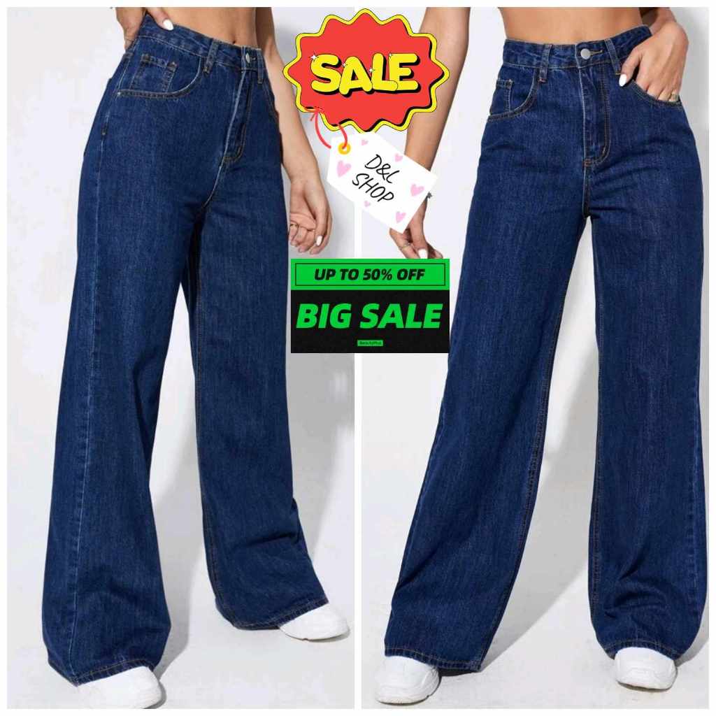 SUPER SALE TREND BAGGY PANTS WIDELEG HIGHWAIST MOM JENAS | Shopee ...