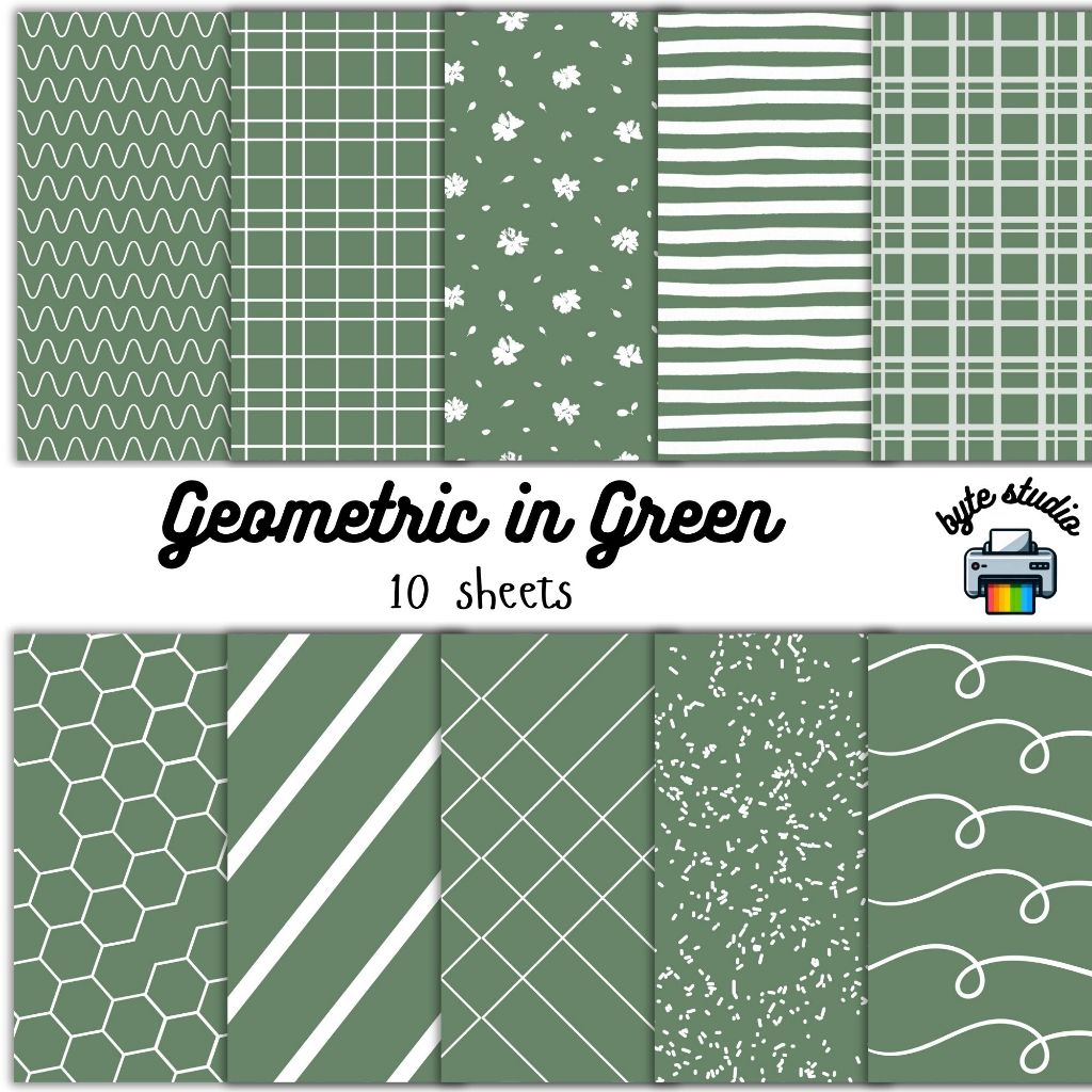 10 Sheets Geometric in Green | byte studio | Cardstock Craft Paper ...