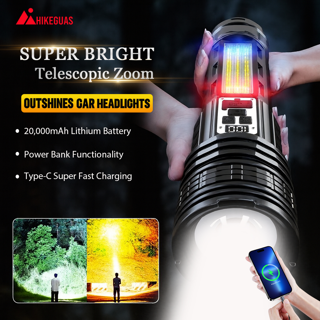 Super Bright Rechargeable LED Flashlight 20000mAh Zoomable Waterproof ...