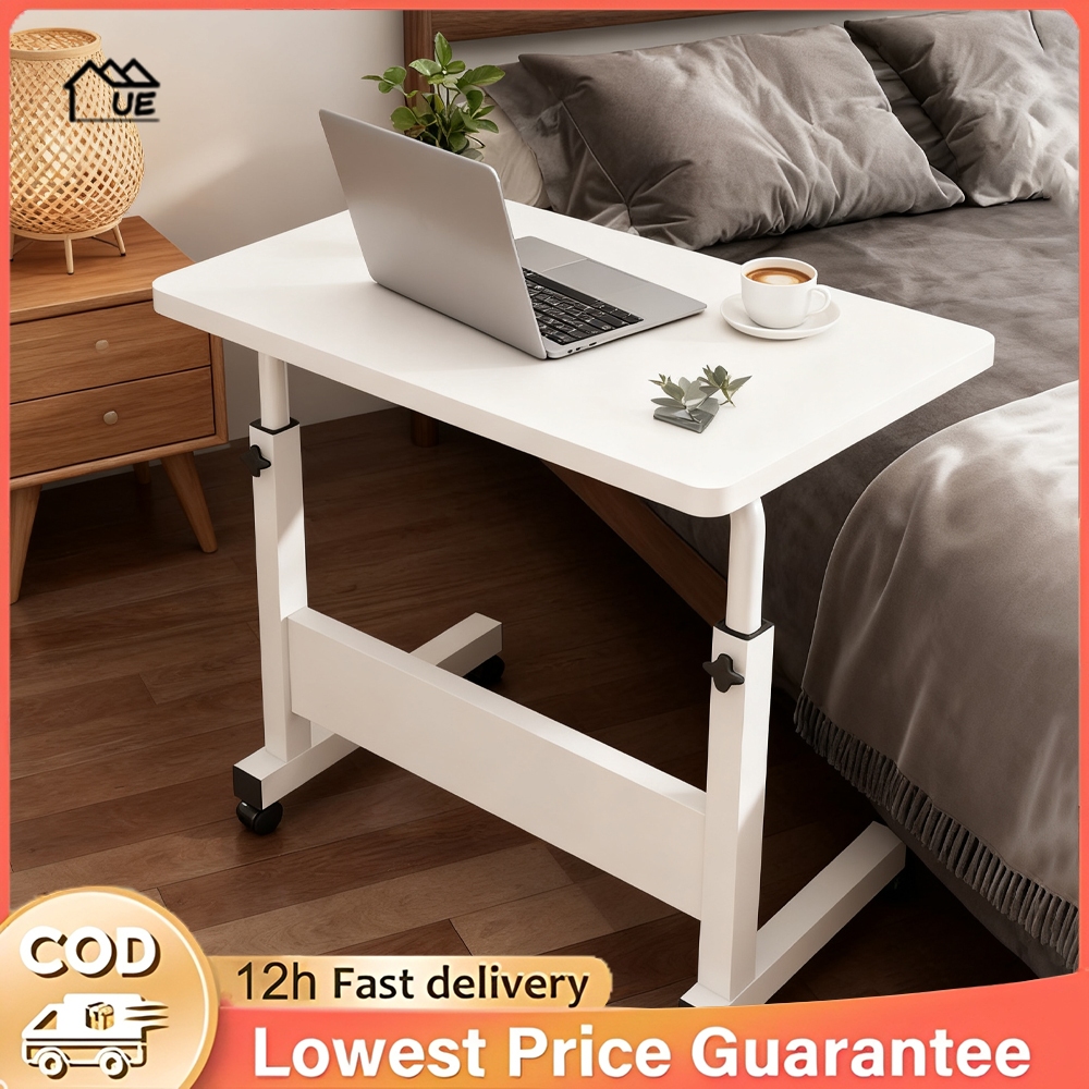Adjustable Study Table Bed Side Table Wheels Laptop Tray Table Wood ...