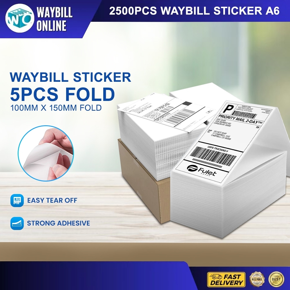 2500PCS Waybill Sticker A6 ROLL FOLD ECO (5PACKS 500PCS/PACK) Thermal ...