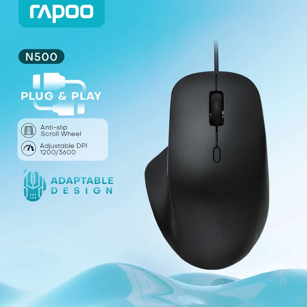 Rapoo N500 Optical Wired Mouse (Black) | Shopee Philippines
