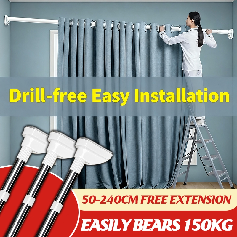 50-240cm Stainless Adjustable Drying Rack Clothes Shower Curtain Rod ...