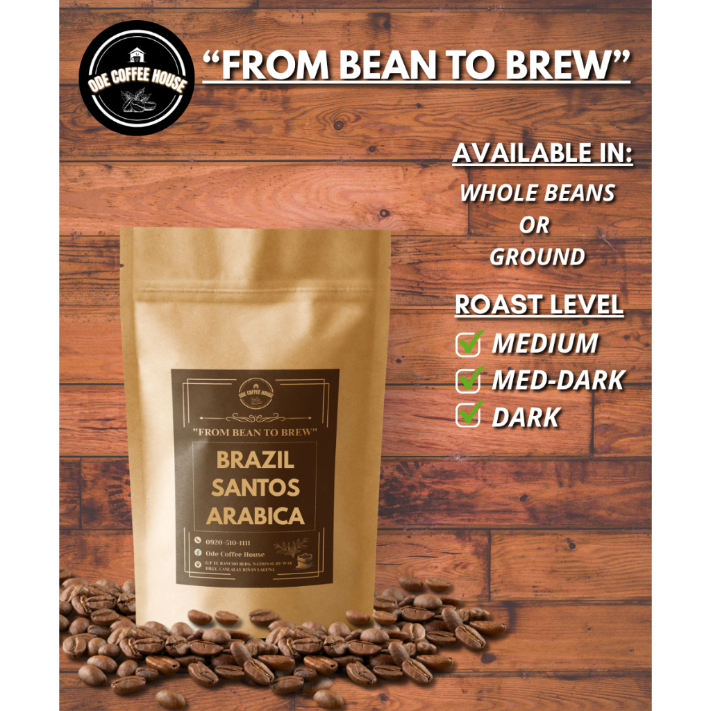 Image showcasing 500G BRAZIL SANTOS ARABICA MEDIUM, MED-DARK & DARK ROAST INTERNATIONAL ...