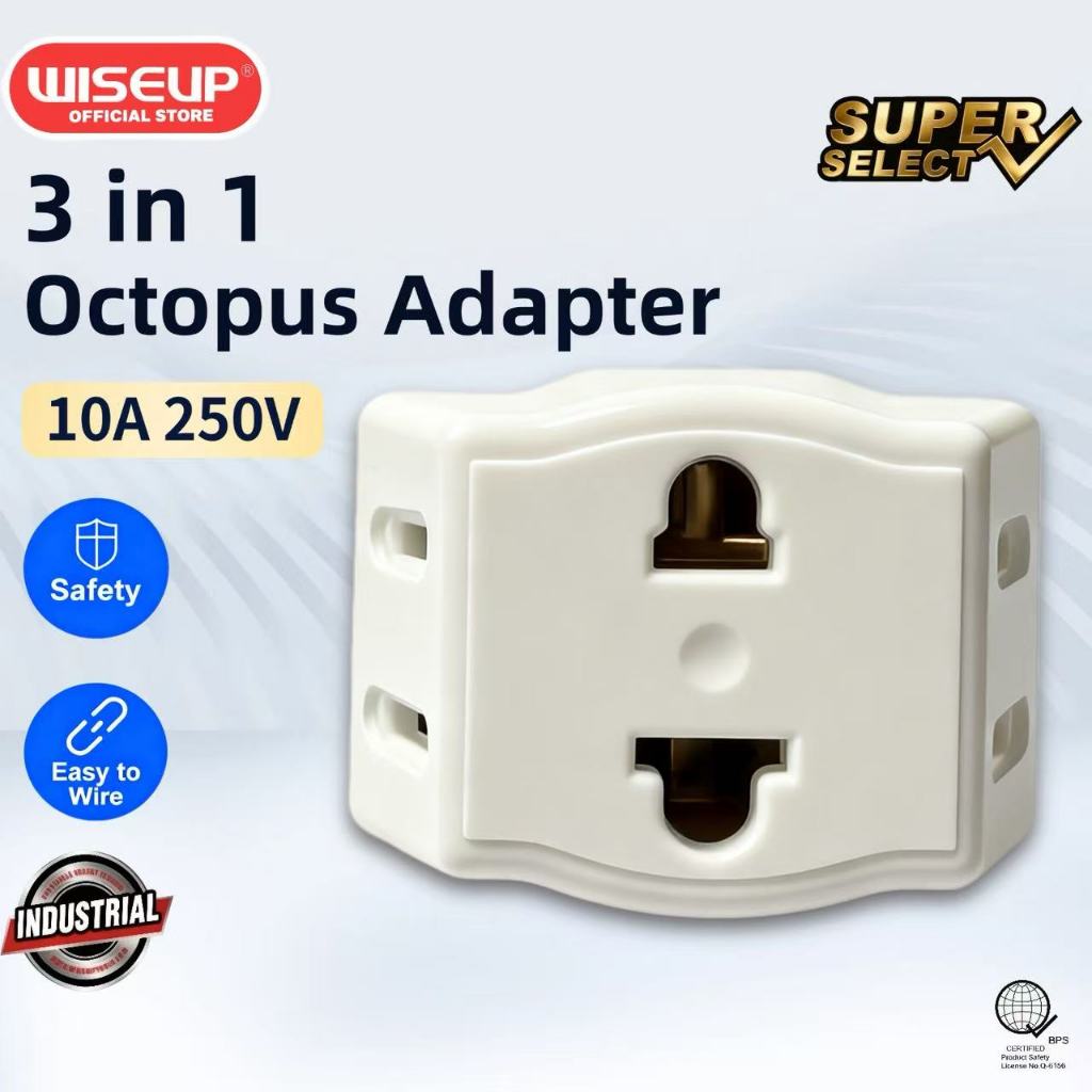Wiseup Octopus Adapter 10A 250V Safety with 3 Ports for Convenience ...