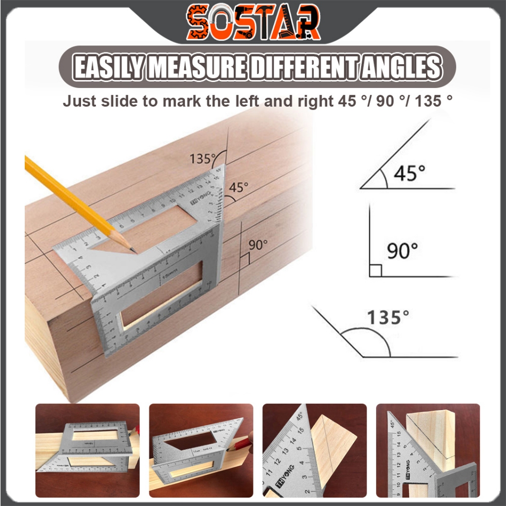 Square Multifunctional Woodworking Ruler Tool 45+90 Degree Gauge Angle ...