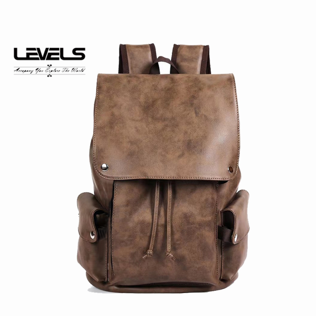 LEVELS B1008 PU Leather Backpack Korean Style Casual Fashion Waterproof ...