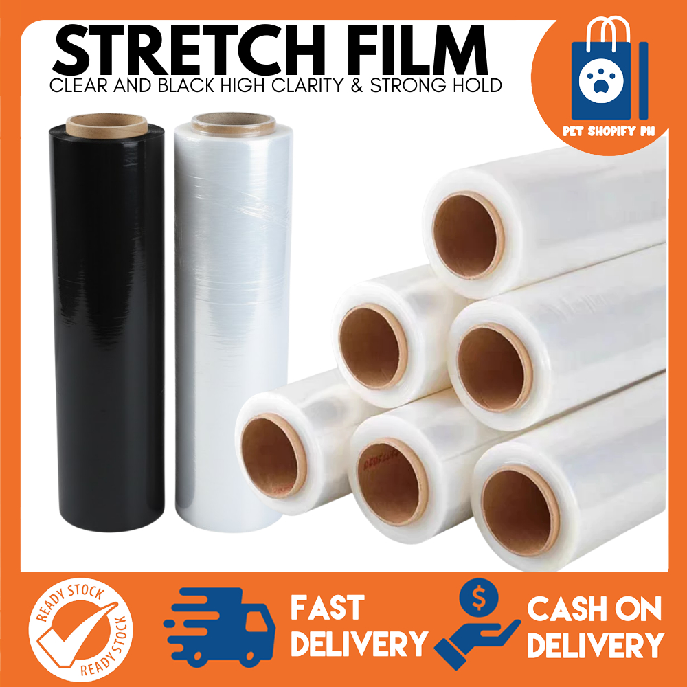 Clear and Black Stretch Film 45cm by 300m and 500m Durable Elastic ...