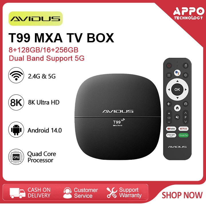 AVIDUS T99 Max 8K Android TV Box 16+256G Dual-Band Wi-Fi 2.4Ghz/5G BT 5 ...