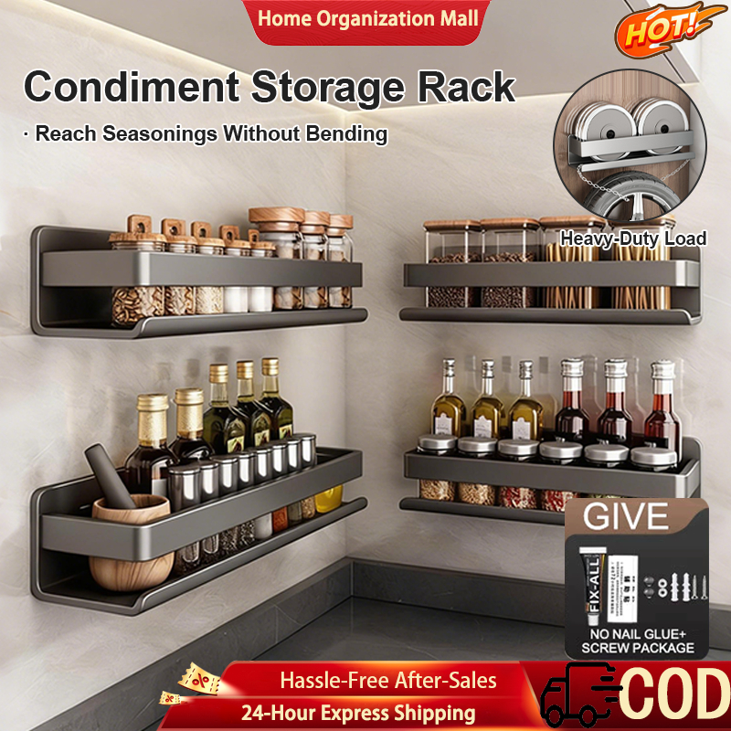 H&M Wall Mounted Spice Rack - Kitchen Organizer Shelf for Condiments ...