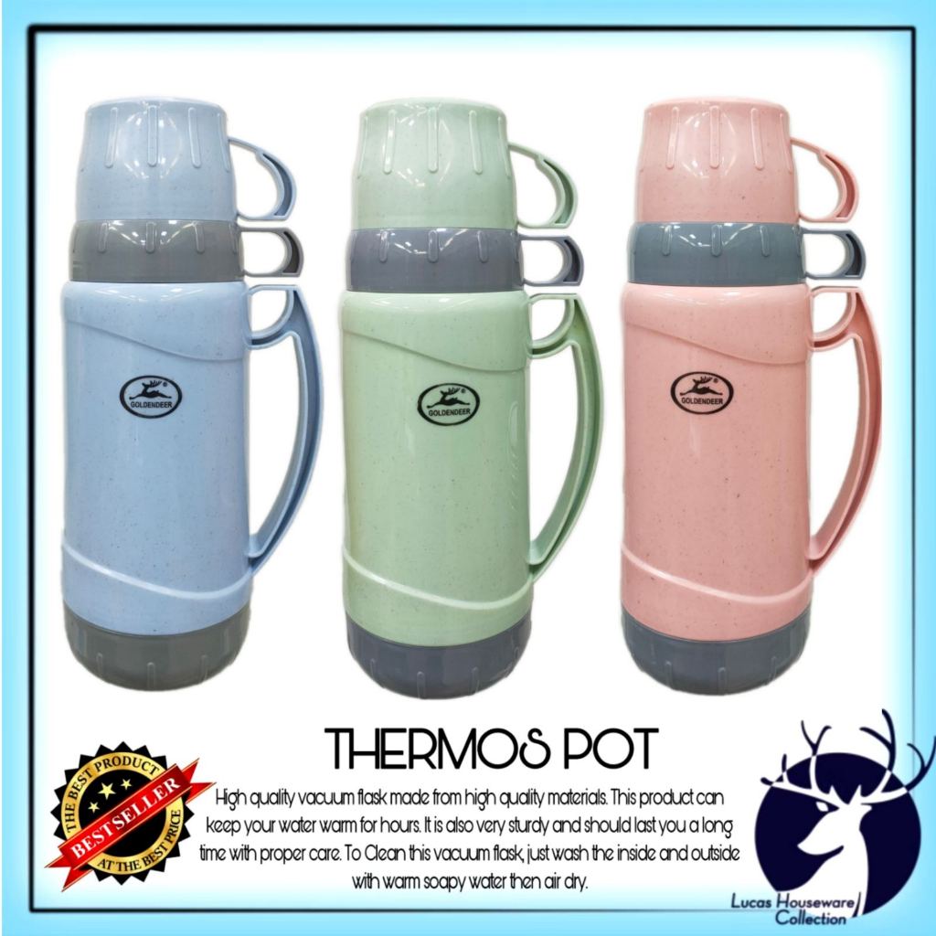 PLASTIC THERMOS POT / PLASTIC VACUUM FLASK DOUBLE CUPS / FULLY ...