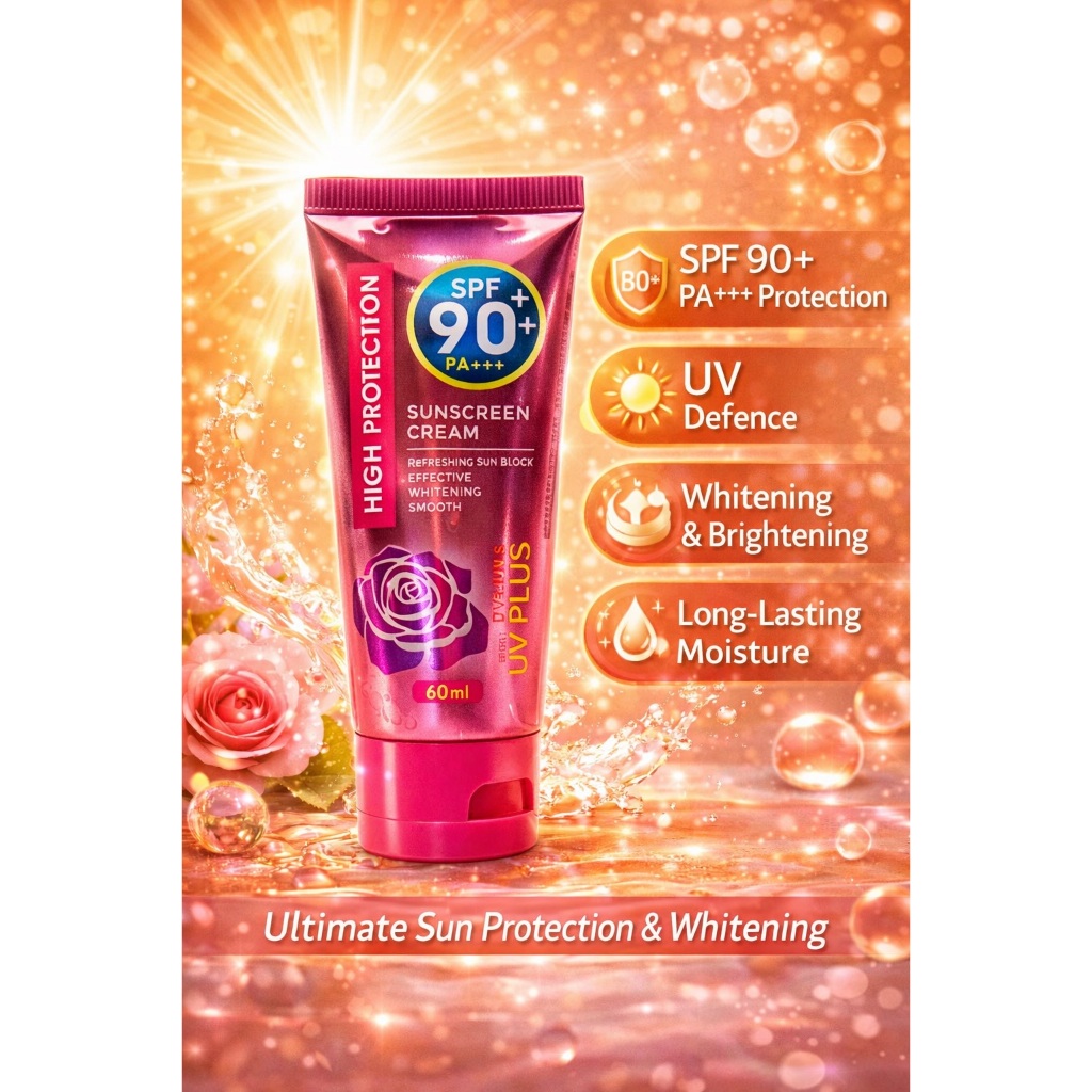 Sunscreen Cream SPF90+ PA+++ 60ml – High Protection UV Block, Whitening ...