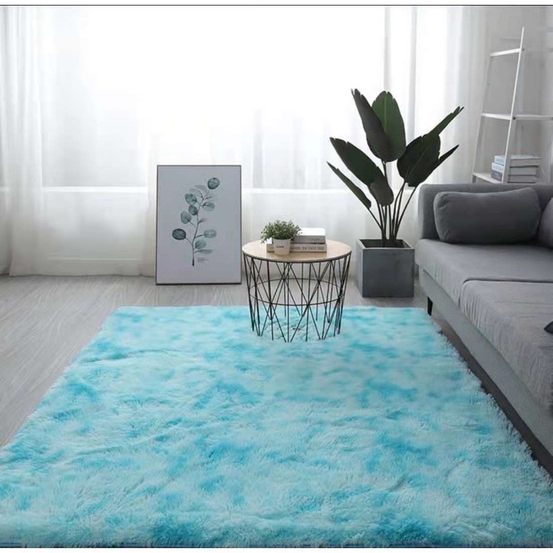 Sky Blue 80cm x 120cm Home Living Fluffy Rugs Shaggy Dining Room Floor ...