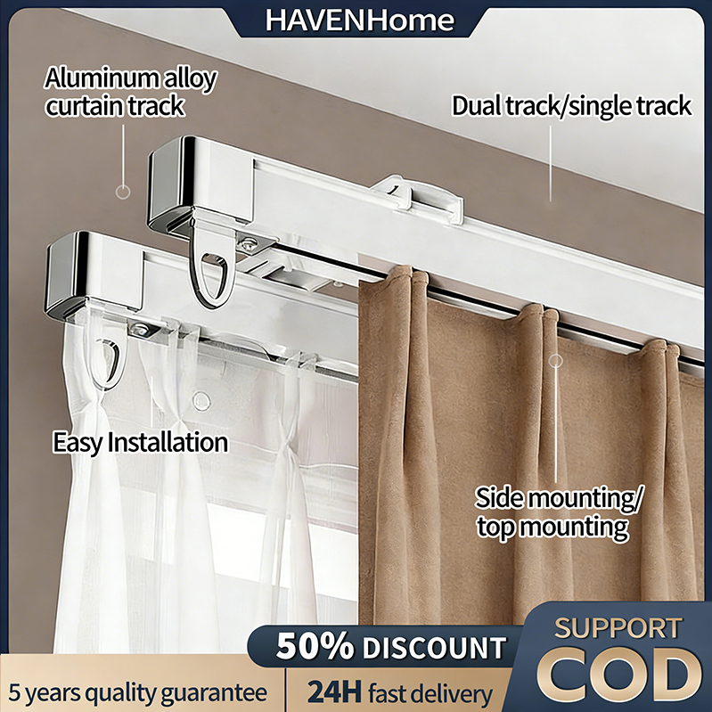 【Customizable】Ceiling/Side Double Curtain Track Curtain Rail Slide ...