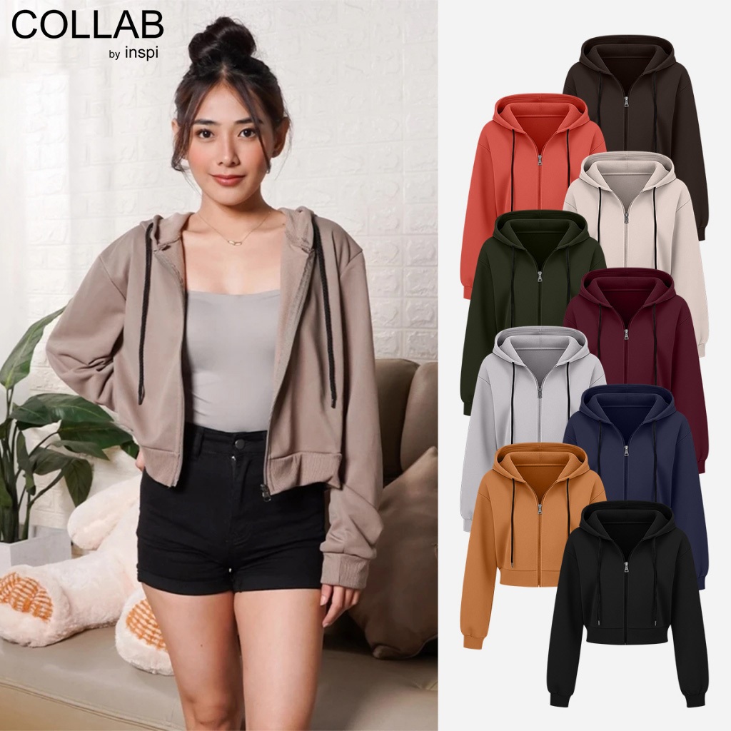 COLLAB by Inspi Chic Plain Crop Top Hoodie Jacket For Women w/ Full ...