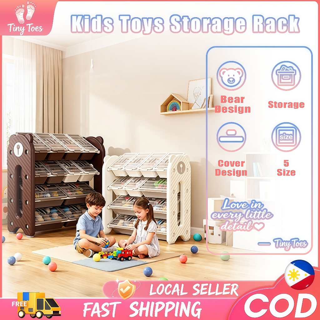 【Tiny Toes】Kids Toy Storage Rack Baby Bears Design with Cover ...