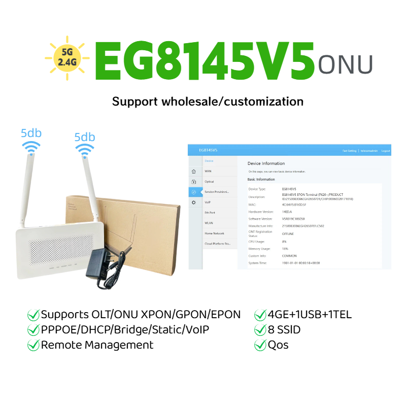 5v5 EG8145V5 ONU UPC EPON/GPON/XPON Vlan 5DBI Modem 4 Ports Gigabit ...