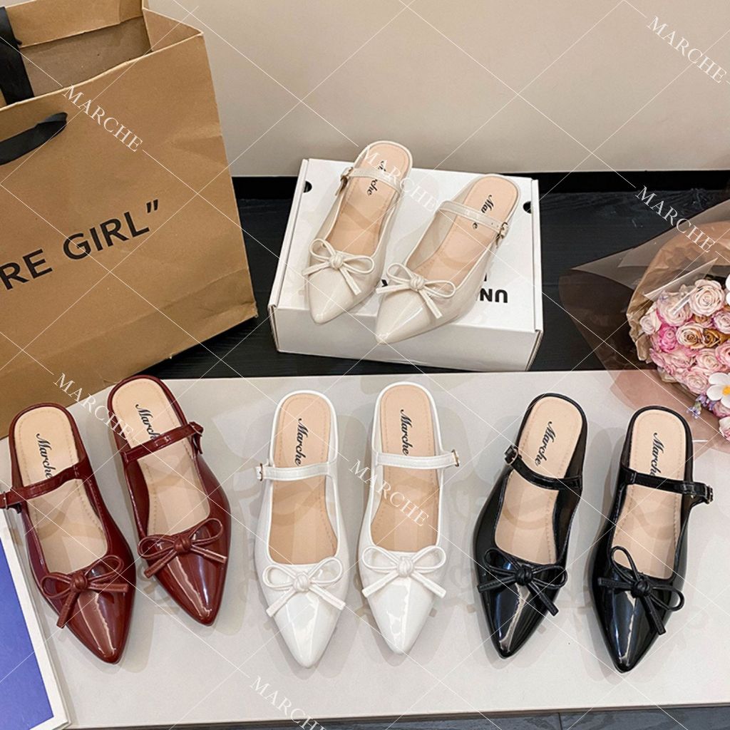 Marche Shoes Elegant French Inspired Pointed Toe Heels Featuring Ribbon ...